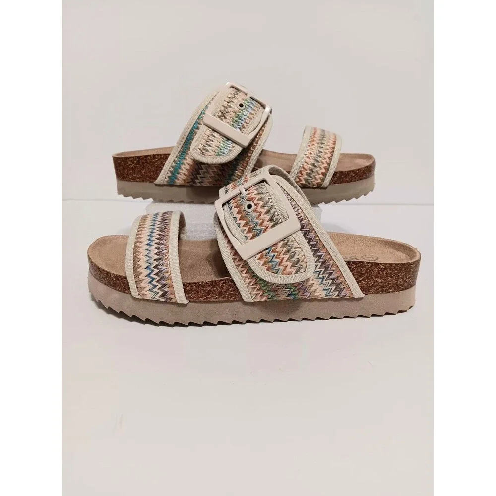 Bjorndal Anne Marie Woven Footbed Sandals Multicolored Strap Corked Sole Sz 7M